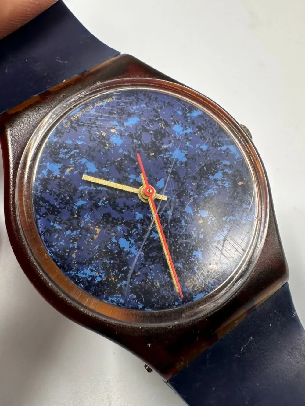Swatch Lazuli Watch Men 33mm Blue Dial Swiss GF101 New Battery 9